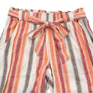 INDIGO REIN Size L Striped Wide Leg Linen Blend Side Slit Pants